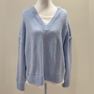 Design History Oversized Blue V-Neck Layered Sweater S